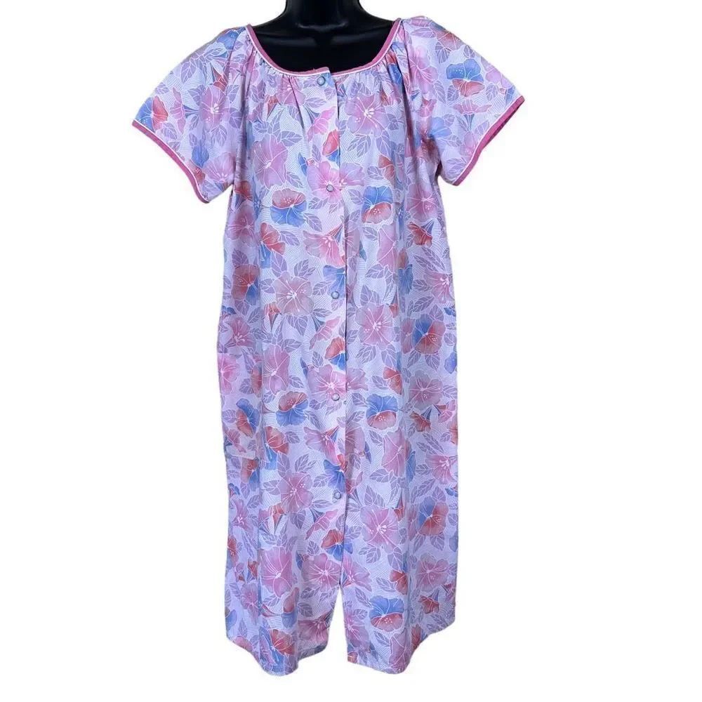 Vintage Regal Rose Floral Print Button Down Midi Dress ￼Size Medium